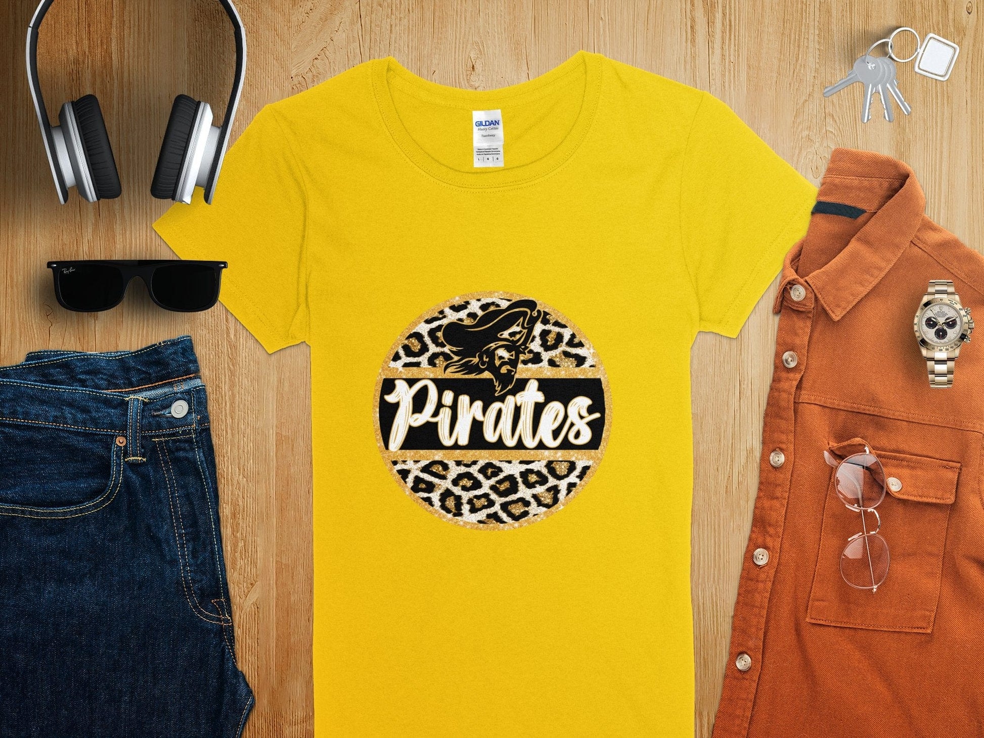 Jen Peete Designs Clothing T-shirts Bold Pirates Design Leopard Golden Circle T-Shirt
