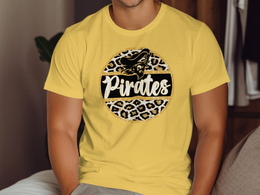 Jen Peete Designs Clothing T-shirts Bold Pirates Design Leopard Golden Circle T-Shirt