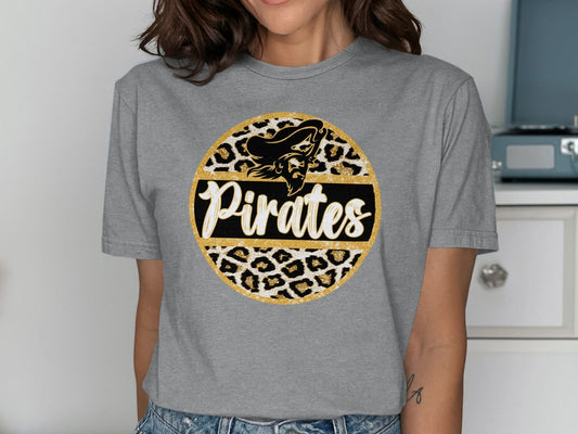 Jen Peete Designs Clothing T-shirts Bold Pirates Design Leopard Golden Circle T-Shirt