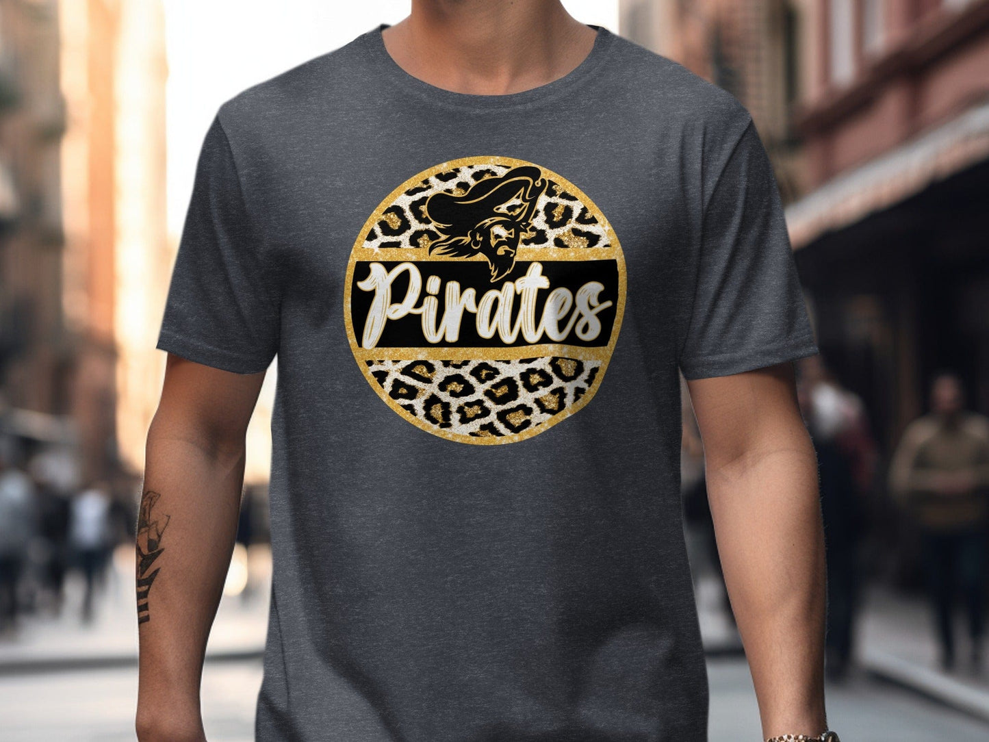 Jen Peete Designs Clothing T-shirts Bold Pirates Design Leopard Golden Circle T-Shirt