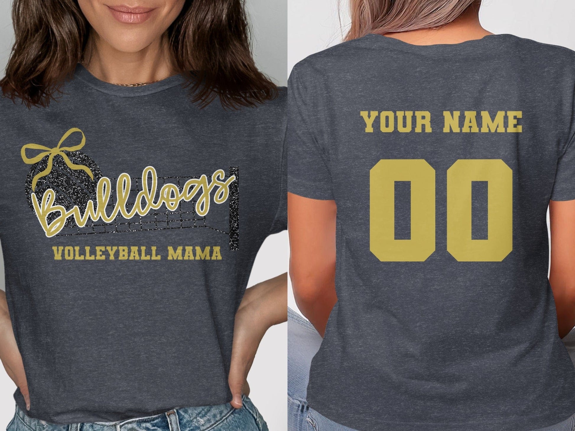 Jen Peete Designs Clothing T-shirts Bulldogs Glitter Volleyball Mama Spirit Shirt