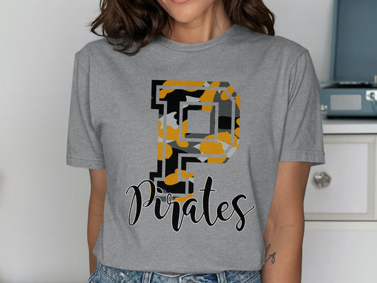 Jen Peete Designs Clothing T-shirts Camo Pirates Spirit Shirt