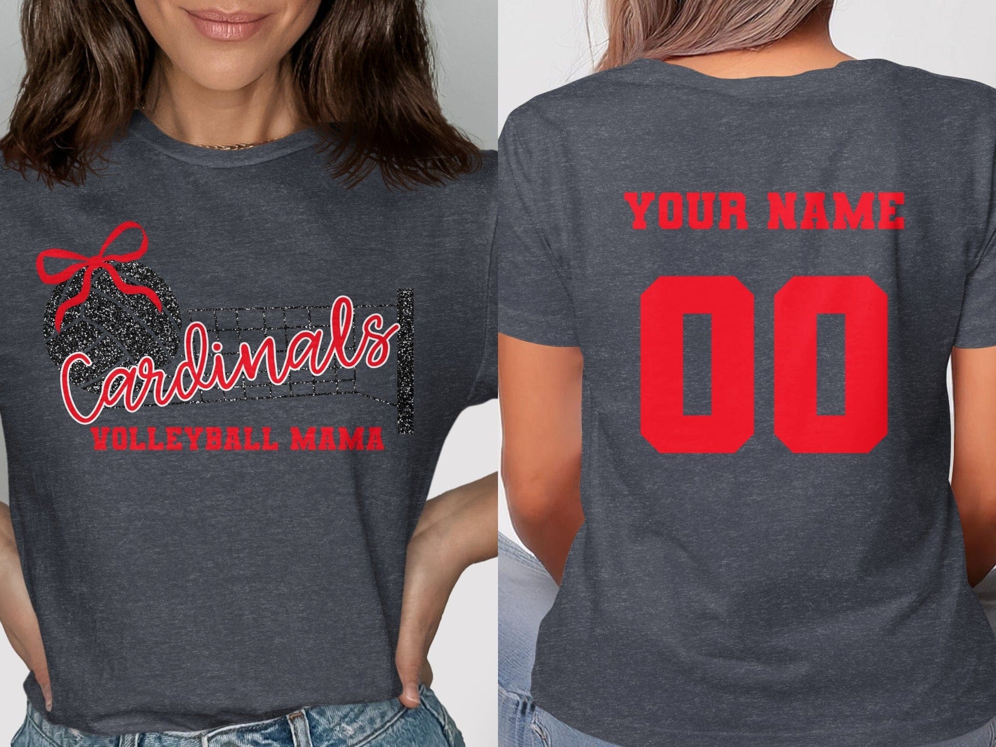 Jen Peete Designs Clothing T-shirts Cardinals Glitter Volleyball Mama Spirit Shirt