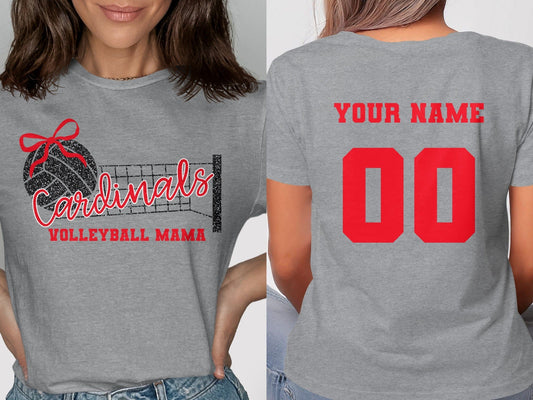 Jen Peete Designs Clothing T-shirts Cardinals Glitter Volleyball Mama Spirit Shirt