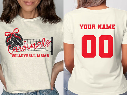 Jen Peete Designs Clothing T-shirts Cardinals Glitter Volleyball Mama Spirit Shirt