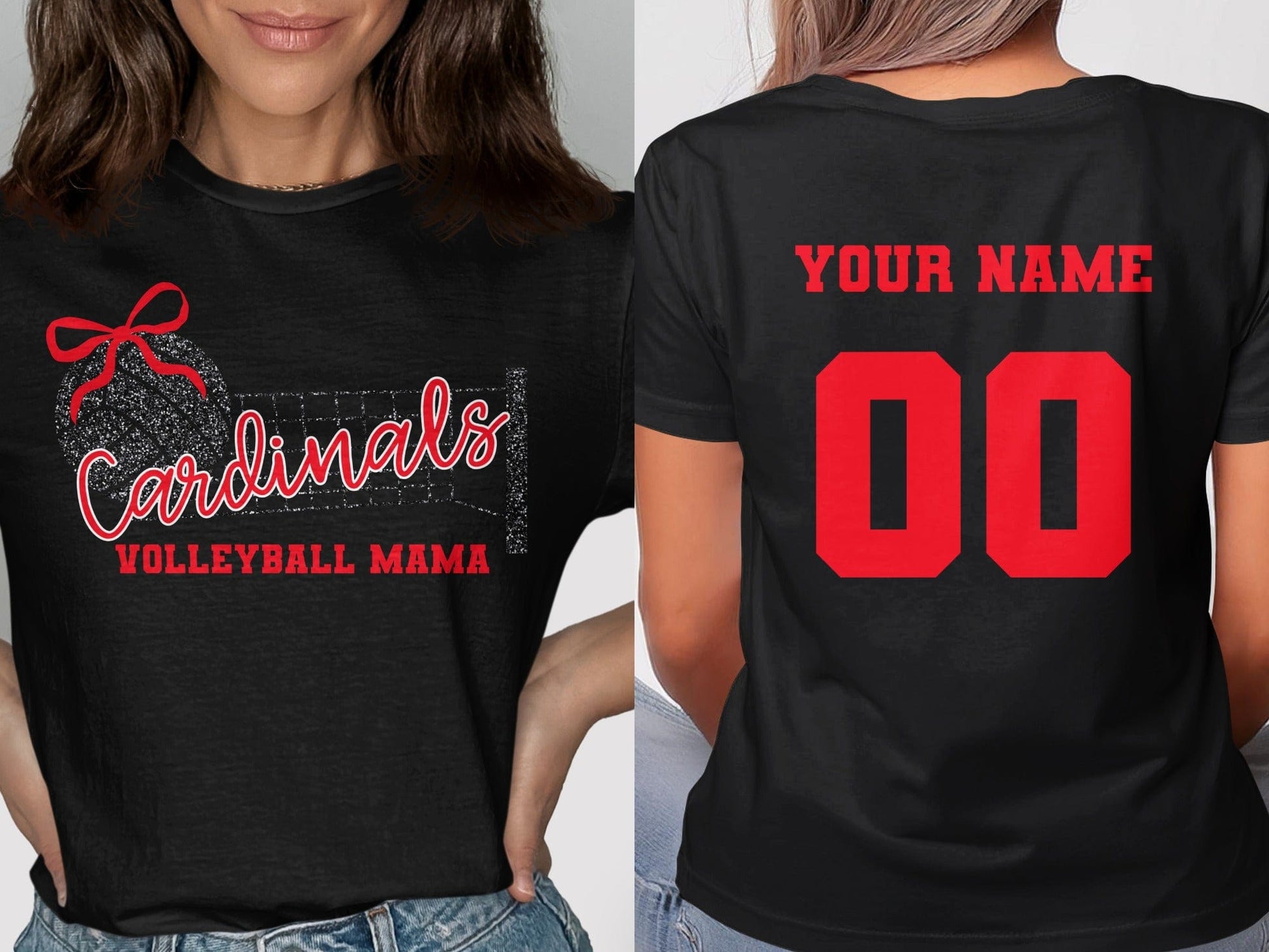 Jen Peete Designs Clothing T-shirts Cardinals Glitter Volleyball Mama Spirit Shirt