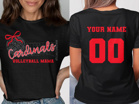 Jen Peete Designs Clothing T-shirts Cardinals Glitter Volleyball Mama Spirit Shirt