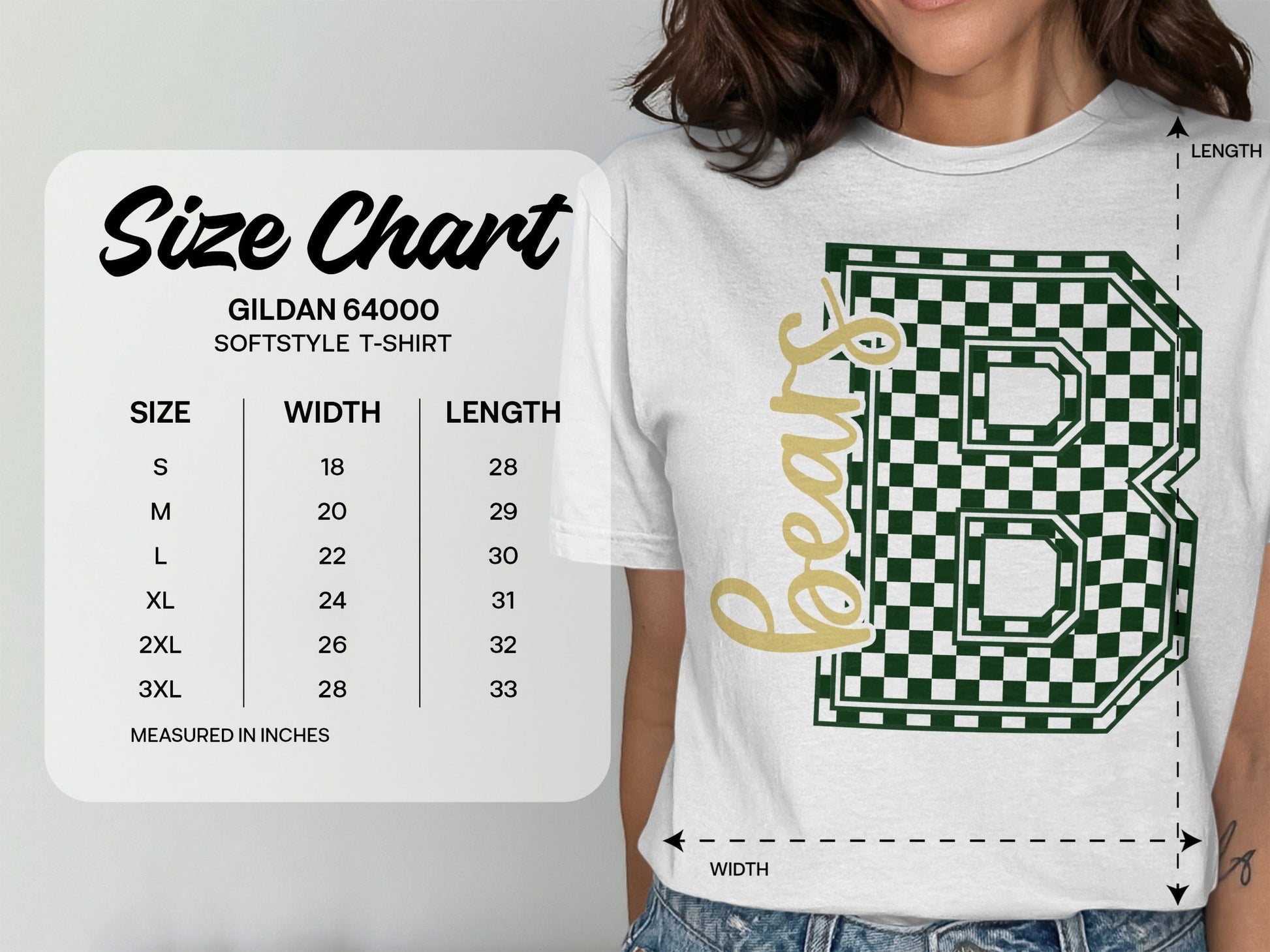 Jen Peete Designs Clothing T-shirts Cursive Bears Spirit Shirt with Blue Green Checkered B