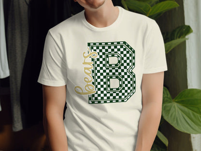 Jen Peete Designs Clothing T-shirts Cursive Bears Spirit Shirt with Blue Green Checkered B