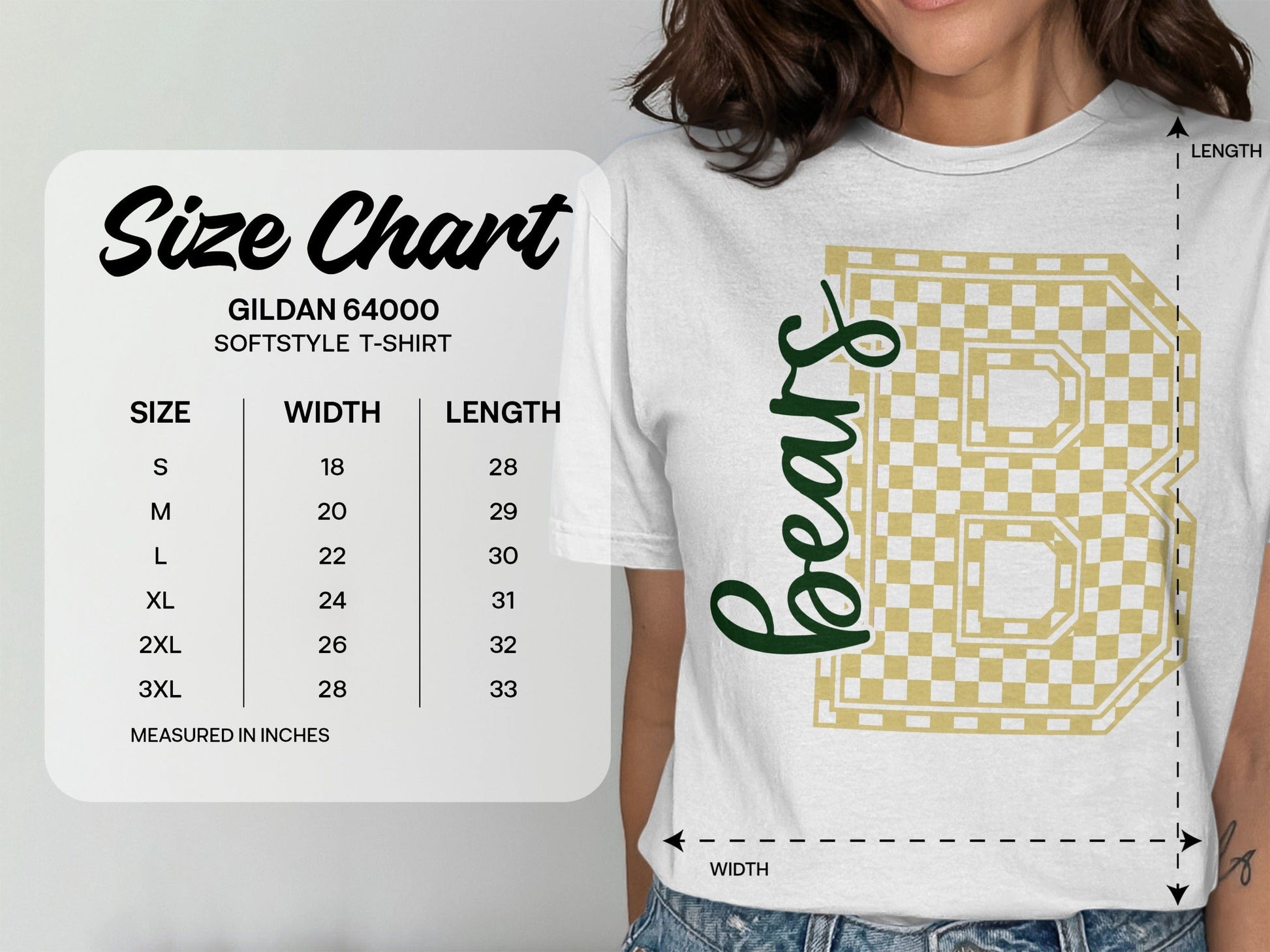 Jen Peete Designs Clothing T-shirts Cursive Bears Spirit Shirt with Gold Checkered B