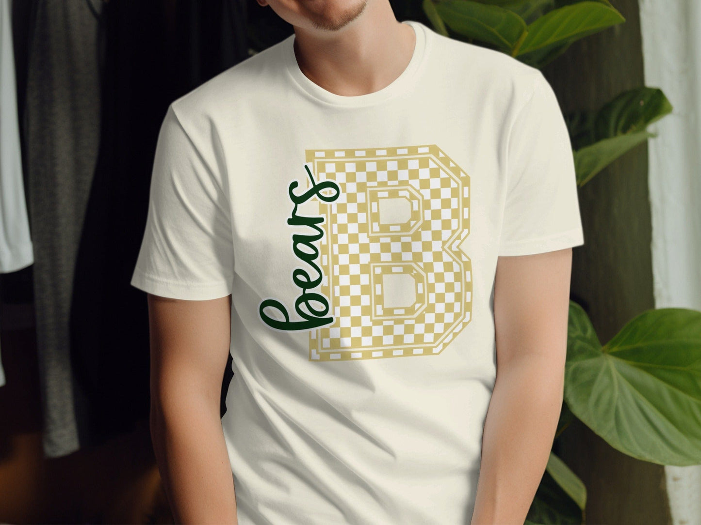 Jen Peete Designs Clothing T-shirts Cursive Bears Spirit Shirt with Gold Checkered B