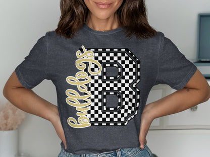 Jen Peete Designs Clothing T-shirts Cursive Bulldogs Spirit Shirt with Checkered B