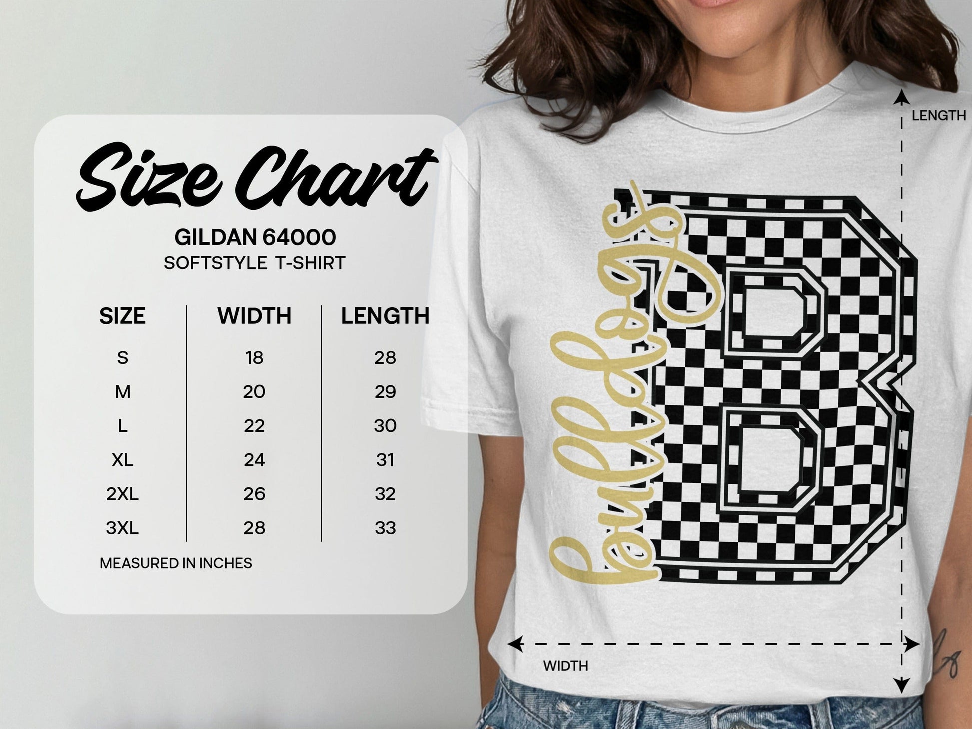 Jen Peete Designs Clothing T-shirts Cursive Bulldogs Spirit Shirt with Checkered B