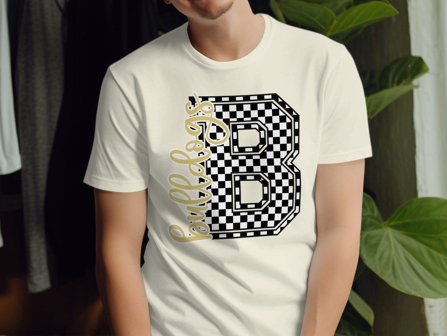 Jen Peete Designs Clothing T-shirts Cursive Bulldogs Spirit Shirt with Checkered B