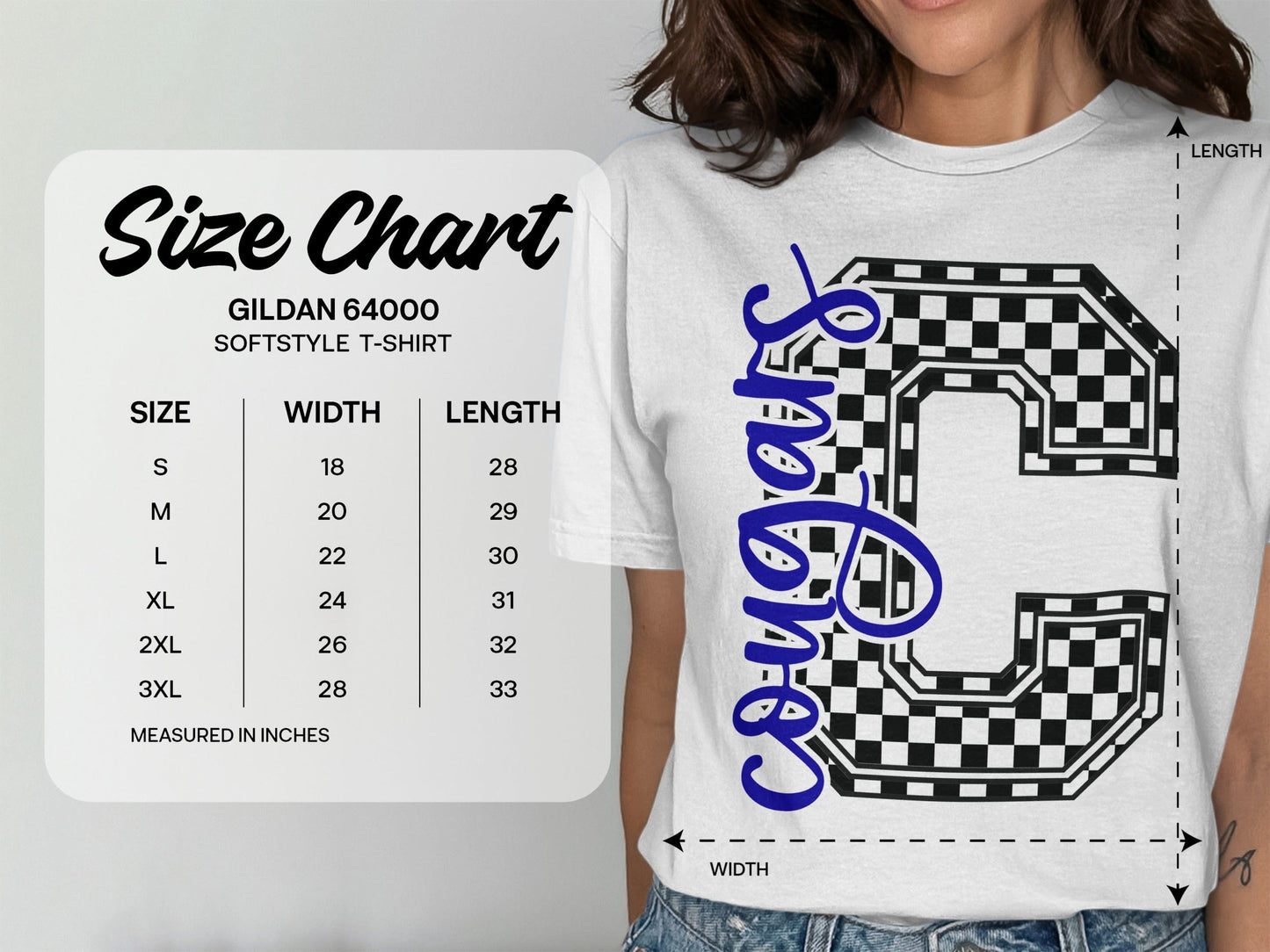 Jen Peete Designs Clothing T-shirts Cursive Cougars Spirit Shirt with Checkered C