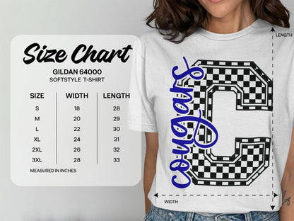 Jen Peete Designs Clothing T-shirts Cursive Cougars Spirit Shirt with Checkered C