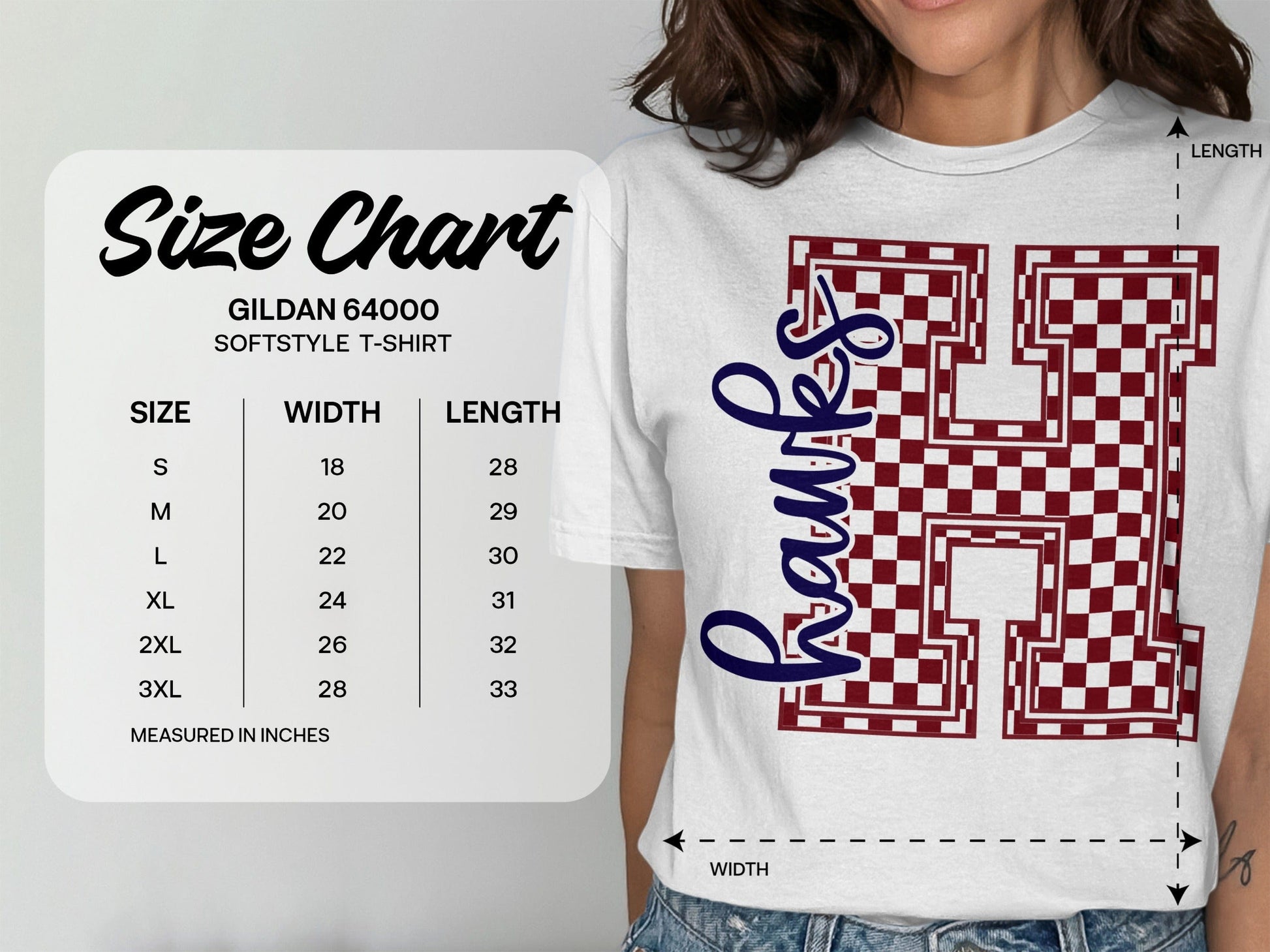 Jen Peete Designs Clothing T-shirts Cursive Hawks Spirit Shirt with Red Checkered H
