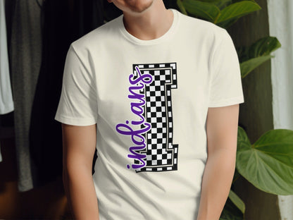 Jen Peete Designs Clothing T-shirts Cursive Indians Spirit Shirt with Checkered I