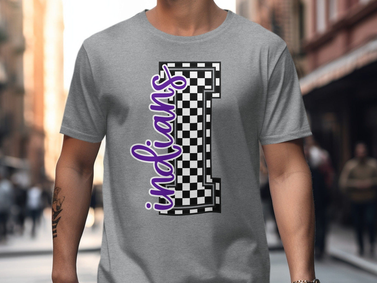 Jen Peete Designs Clothing T-shirts Cursive Indians Spirit Shirt with Checkered I