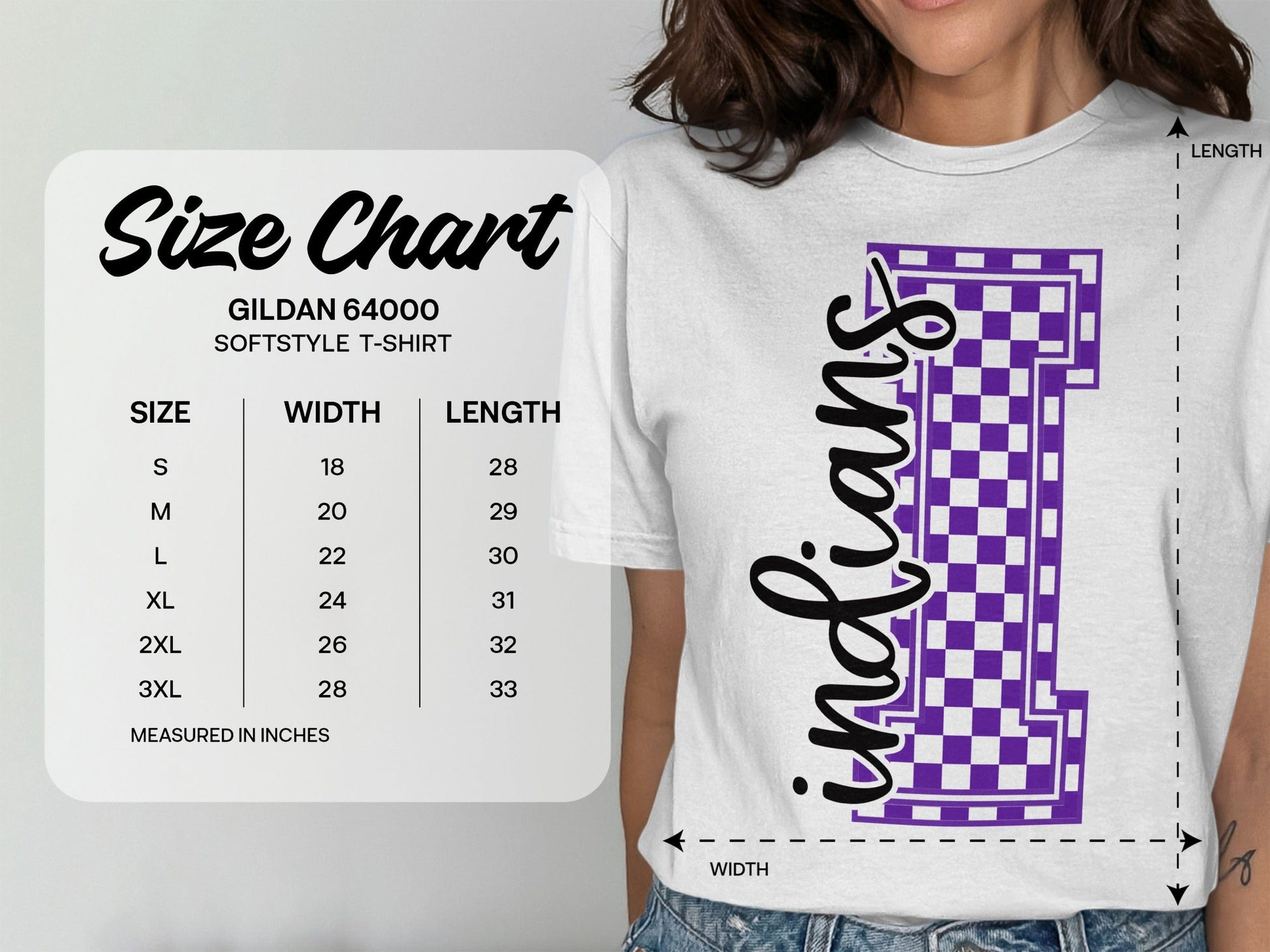 Jen Peete Designs Clothing T-shirts Cursive Indians Spirit Shirt with Purple Checkered I