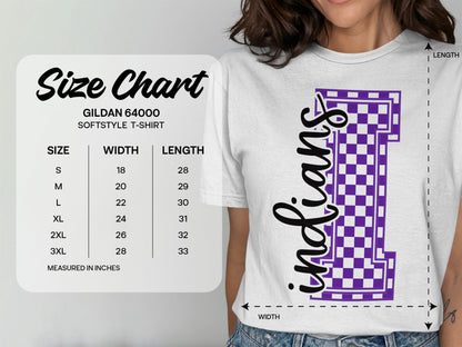 Jen Peete Designs Clothing T-shirts Cursive Indians Spirit Shirt with Purple Checkered I