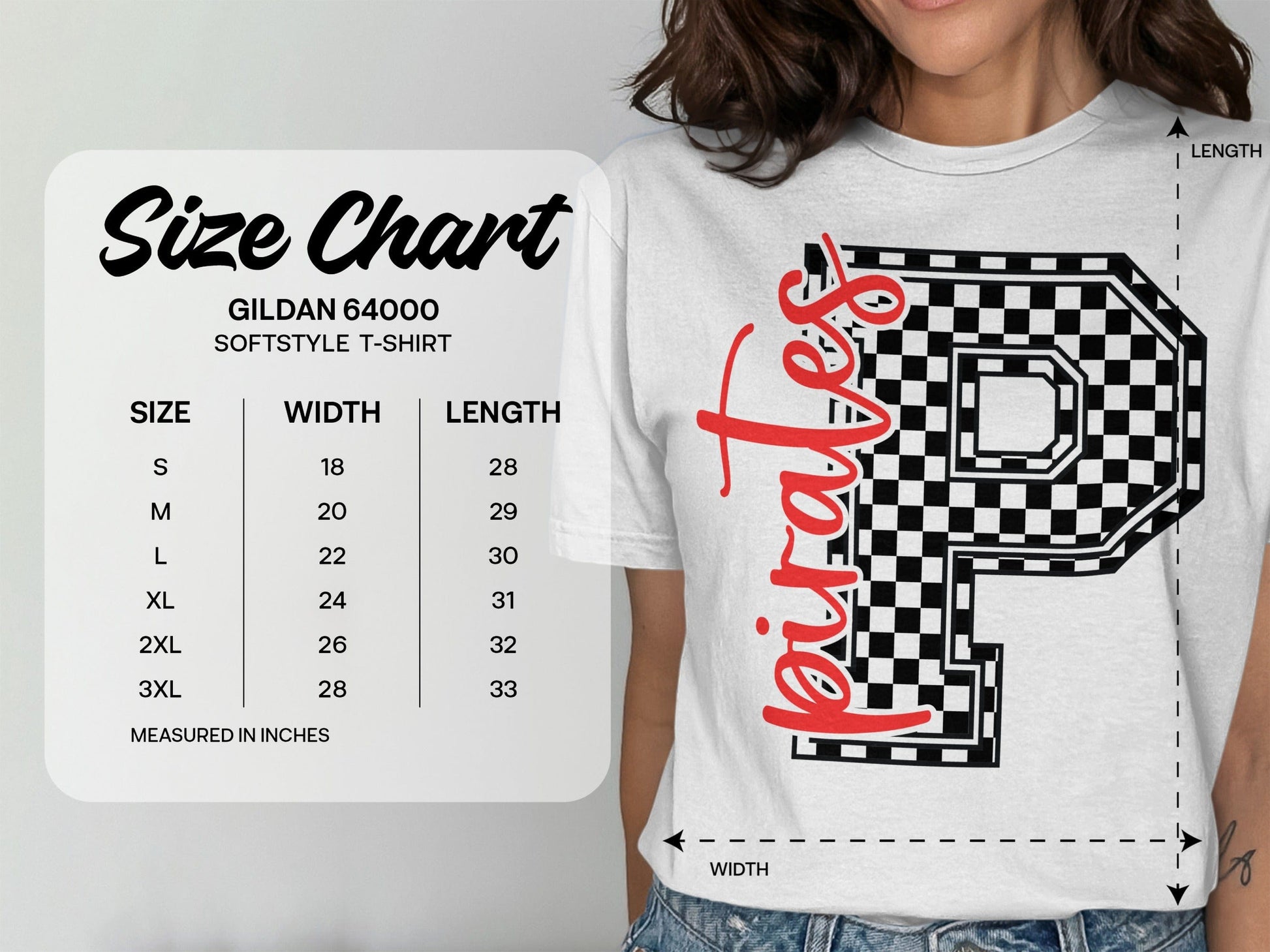 Jen Peete Designs Clothing T-shirts Cursive Pirates Spirit Shirt with Checkered P
