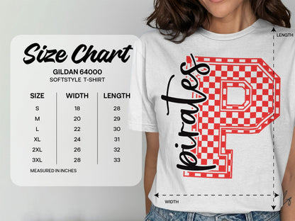 Jen Peete Designs Clothing T-shirts Cursive Pirates Spirit Shirt with Red Checkered P