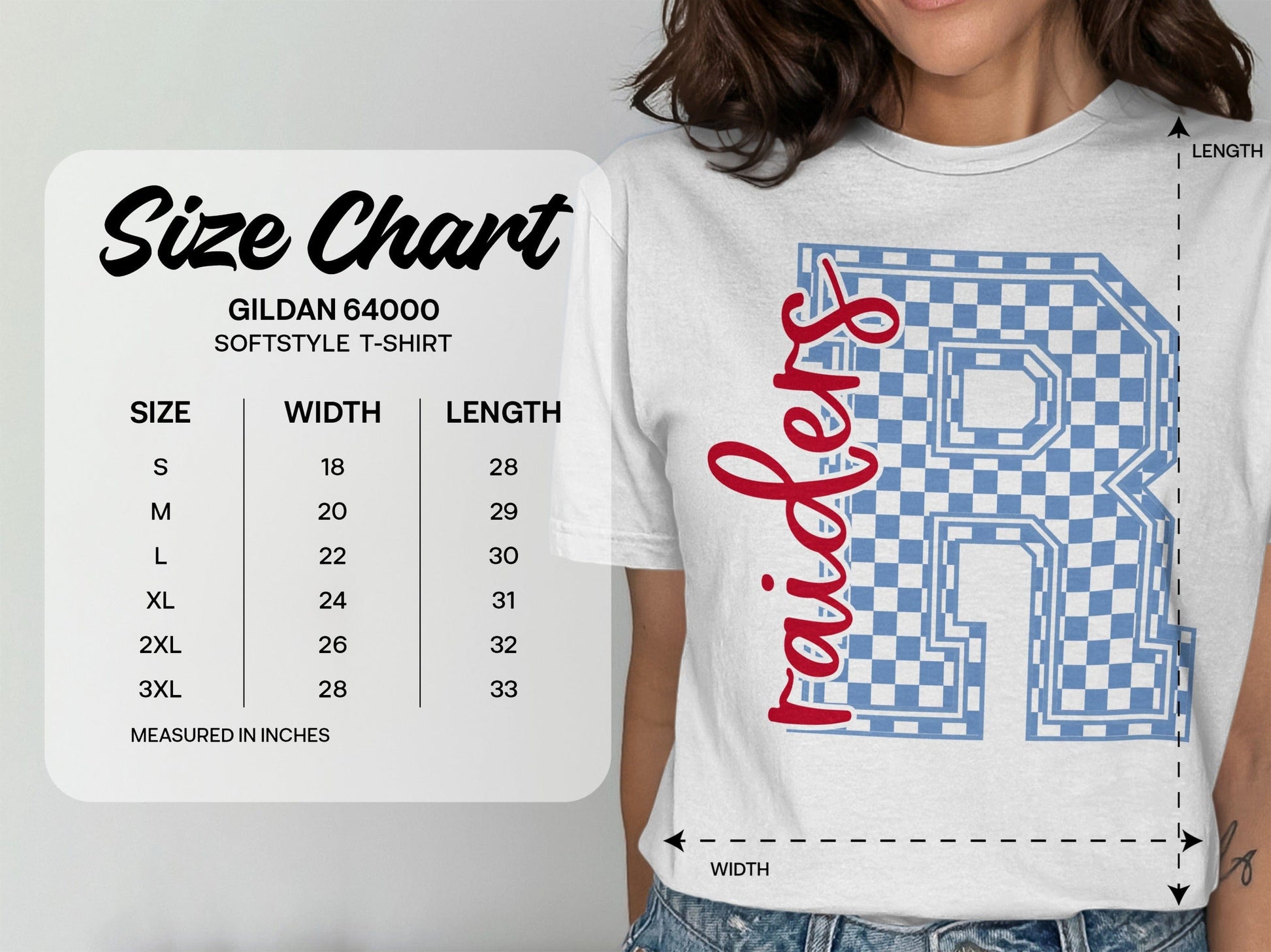 Jen Peete Designs Clothing T-shirts Cursive Raiders Spirit Shirt with Blue Checkered R