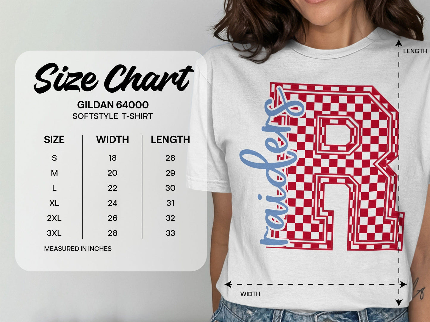 Jen Peete Designs Clothing T-shirts Cursive Raiders Spirit Shirt with Red Checkered R