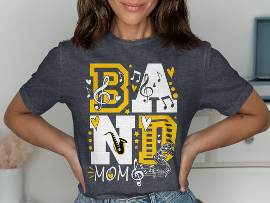 Jen Peete Designs Clothing T-shirts Customizable "Band Mom" Tee | Musical Notes, Stars, & Hearts