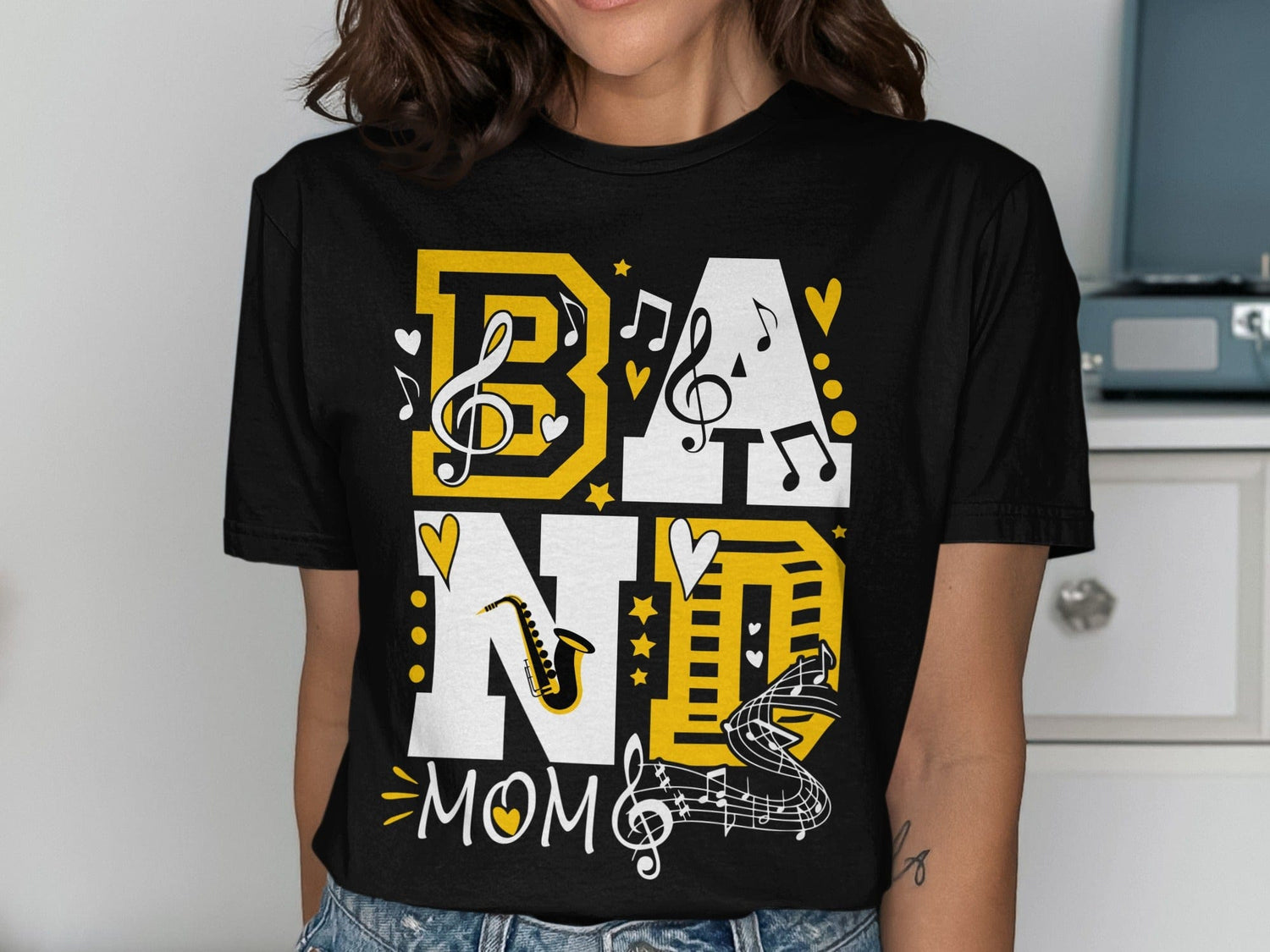 Jen Peete Designs Clothing T-shirts Customizable "Band Mom" Tee | Musical Notes, Stars, & Hearts