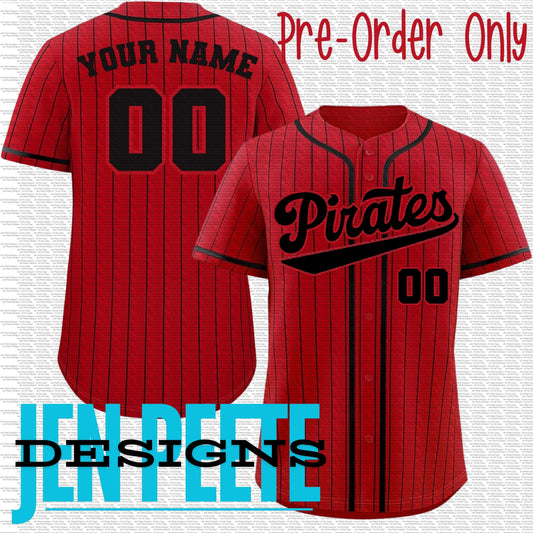 Jen Peete Designs Clothing T-shirts Customizable Button Up Baseball Jersey - Pirates Example