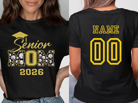 Jen Peete Designs Clothing T-shirts Customizable Senior Mom 2026 Baseball Graphic T-Shirt