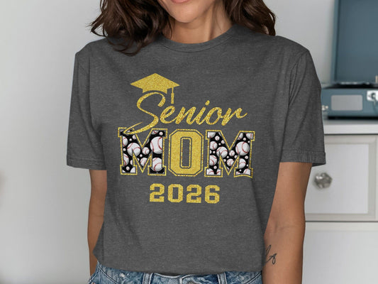 Jen Peete Designs Clothing T-shirts Customizable Senior Mom 2026 Baseball Graphic T-Shirt