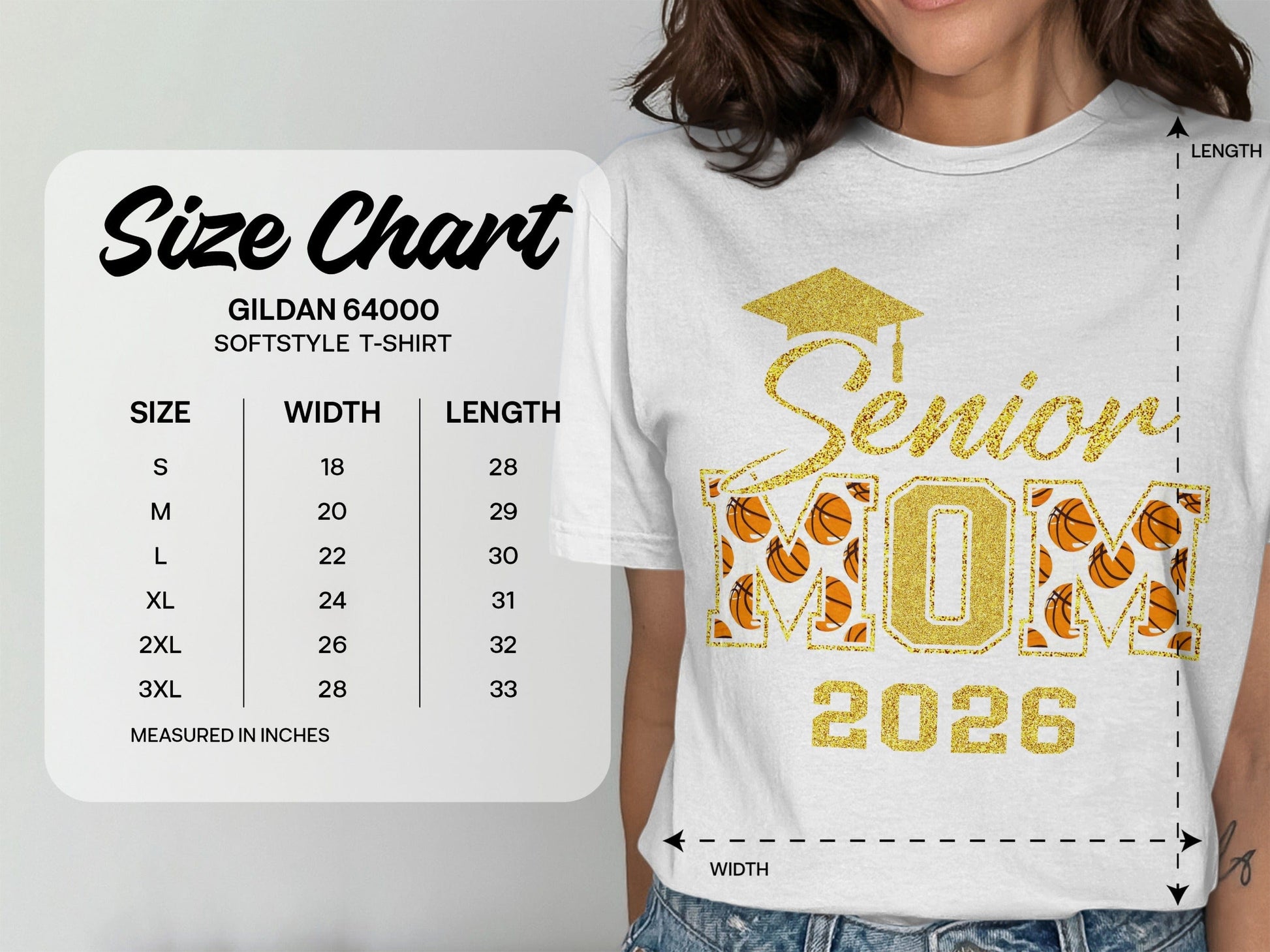 Jen Peete Designs Clothing T-shirts Customizable Senior Mom 2026 Basketball Graphic Tee
