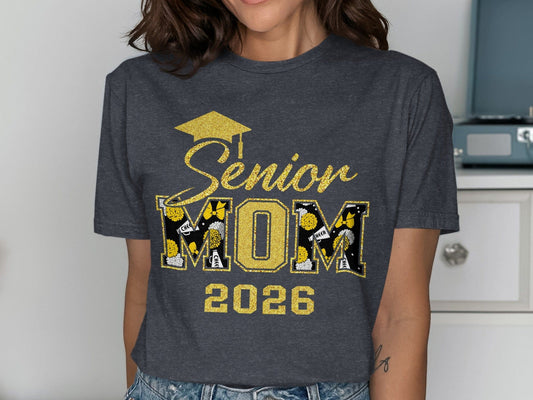 Jen Peete Designs Clothing T-shirts Customizable Senior Mom 2026 Cheer Graphic Tee