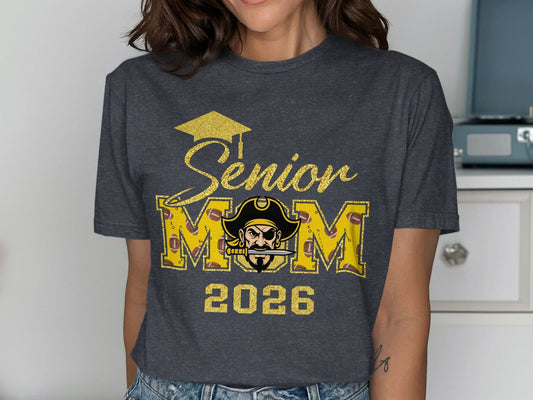 Jen Peete Designs Clothing T-shirts Customizable Senior Mom 2026 Football Graphic T-Shirt