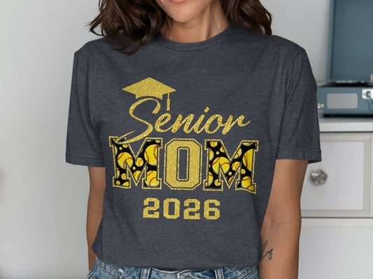 Jen Peete Designs Clothing T-shirts Customizable Senior Mom 2026 Softball Graphic T-Shirt