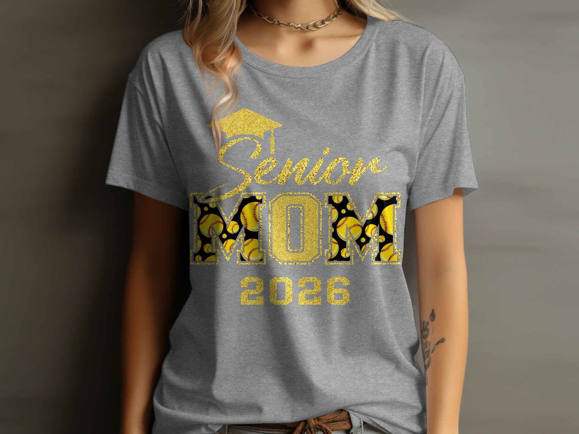 Jen Peete Designs Clothing T-shirts Customizable Senior Mom 2026 Softball Graphic T-Shirt