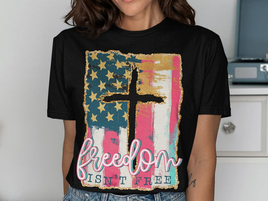 Jen Peete Designs Clothing T-shirts Freedom Isn't Free Patriotic Distressed American Flag T-Shirt