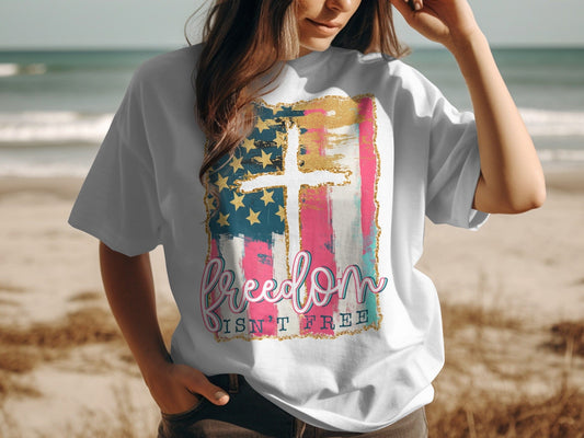 Jen Peete Designs Clothing T-shirts Freedom Isn't Free Patriotic Distressed American Flag T-Shirt