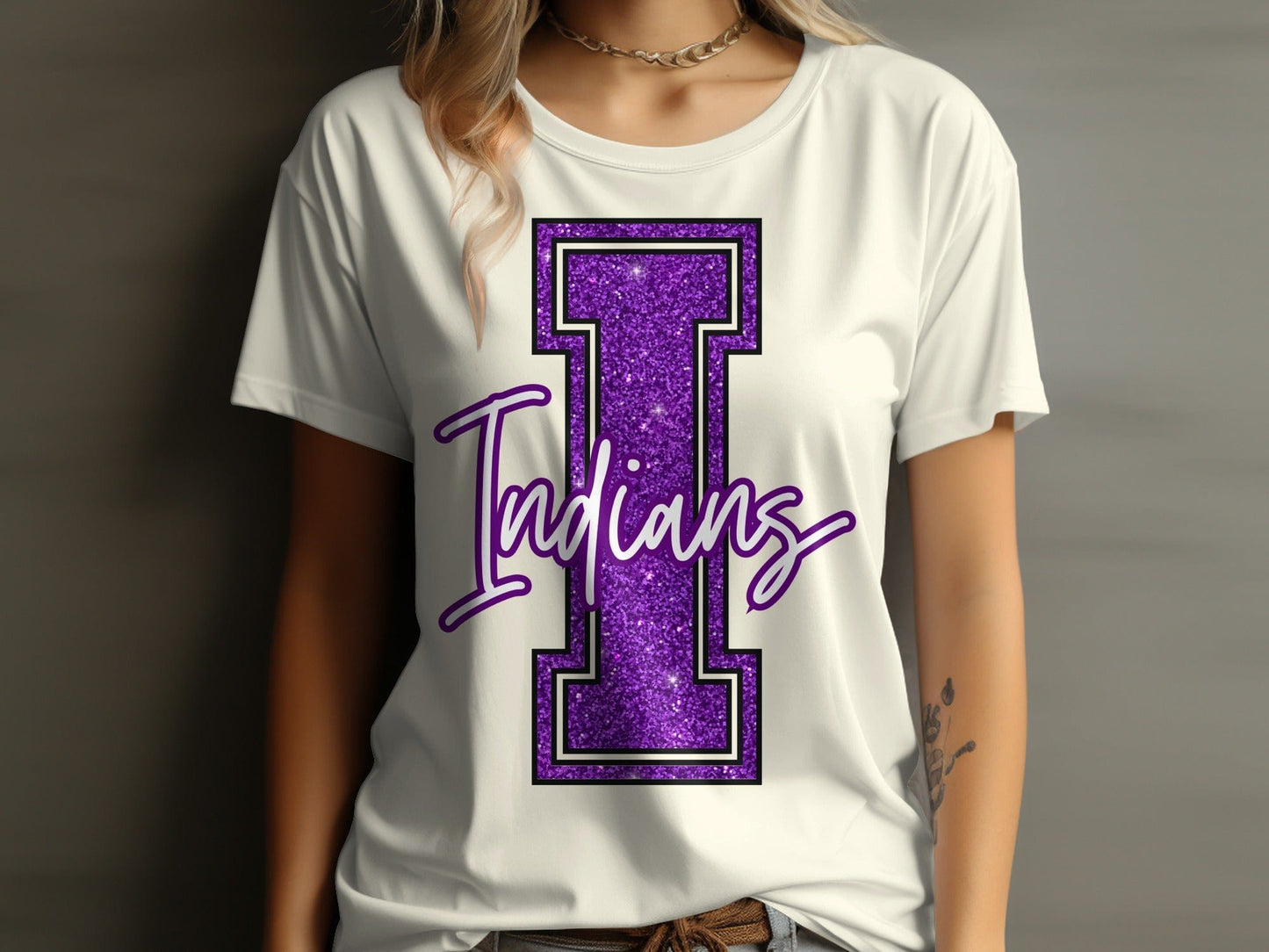Jen Peete Designs Clothing T-shirts Glitter Indians Mascot Spirit T-Shirt