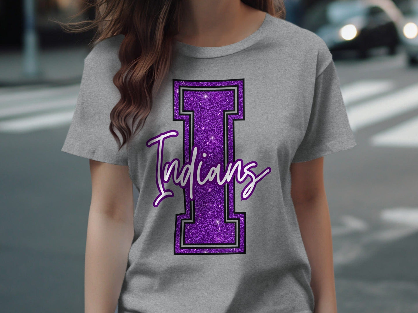 Jen Peete Designs Clothing T-shirts Glitter Indians Mascot Spirit T-Shirt