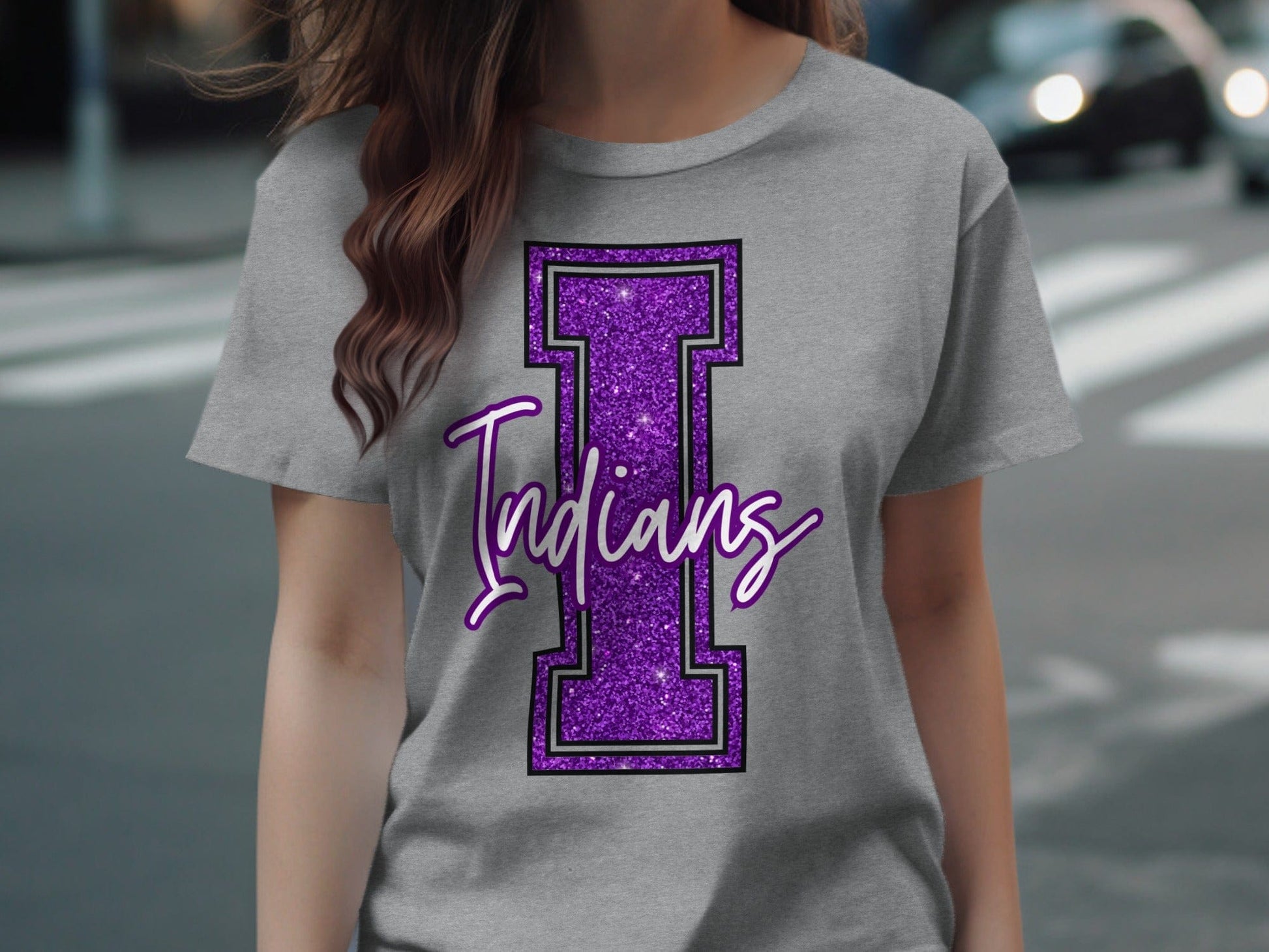 Jen Peete Designs Clothing T-shirts Glitter Indians Mascot Spirit T-Shirt