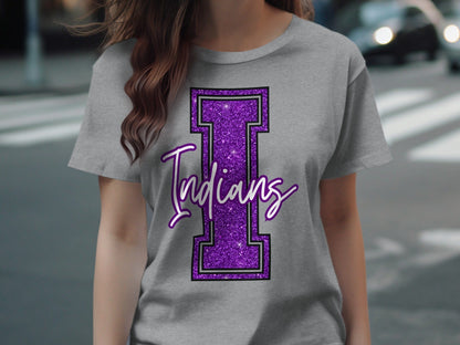 Jen Peete Designs Clothing T-shirts Glitter Indians Mascot Spirit T-Shirt