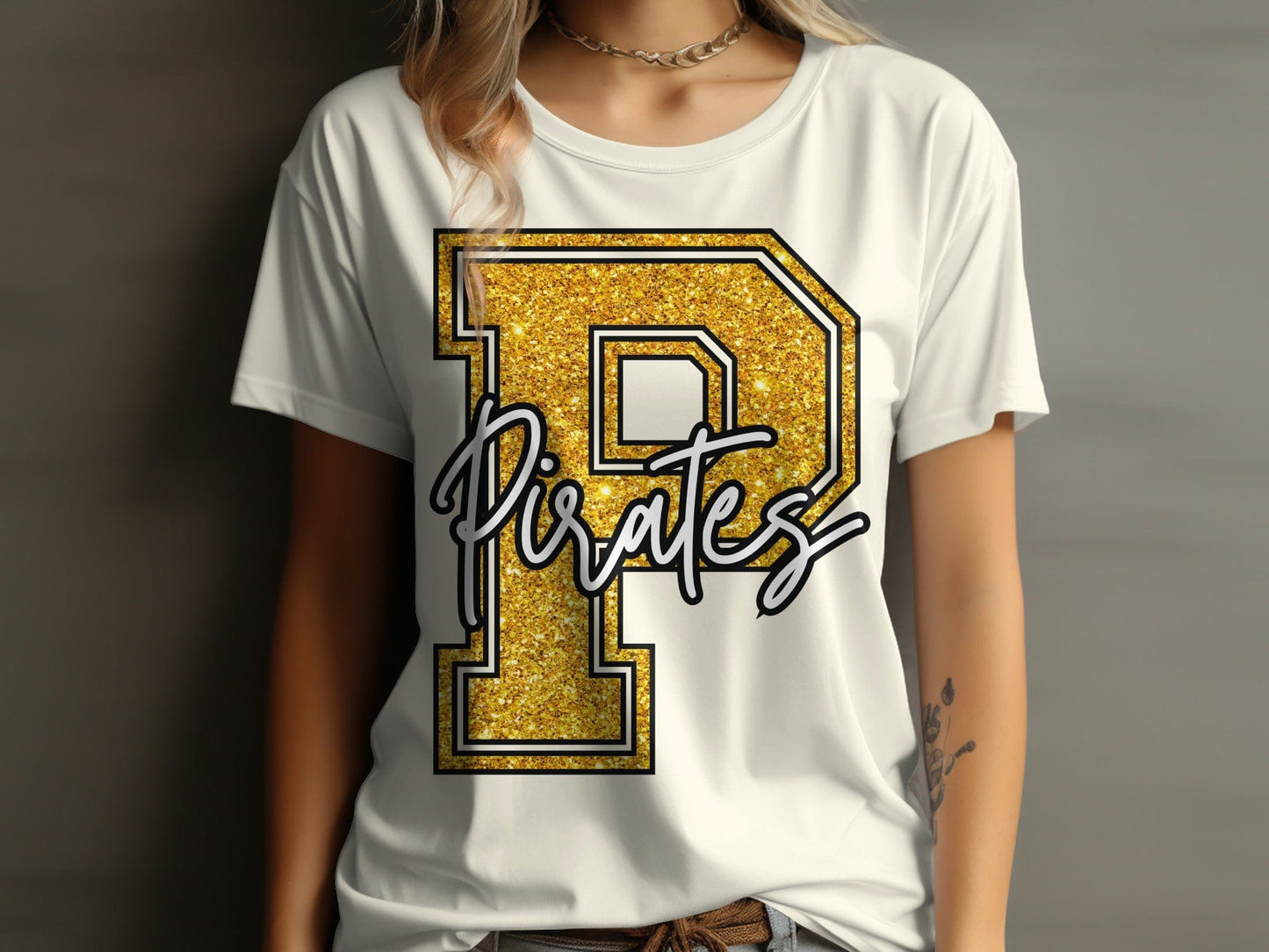 Jen Peete Designs Clothing T-shirts Glitter Pirate Mascot Spirit T-Shirt