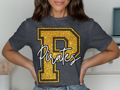 Jen Peete Designs Clothing T-shirts Glitter Pirate Mascot Spirit T-Shirt