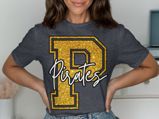 Jen Peete Designs Clothing T-shirts Glitter Pirate Mascot Spirit T-Shirt