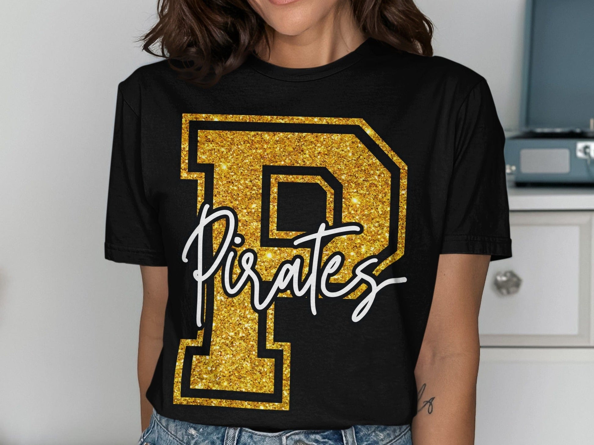 Jen Peete Designs Clothing T-shirts Glitter Pirate Mascot Spirit T-Shirt
