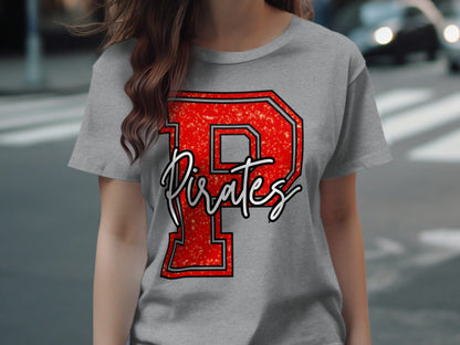 Jen Peete Designs Clothing T-shirts Glitter Pirate Mascot Spirit T-Shirt